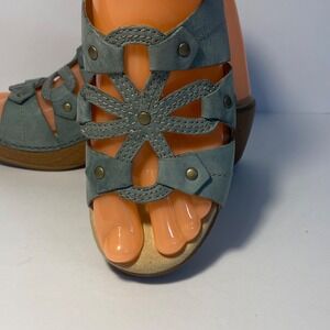 Dansko Serena Floral Blue Slip On Womens 9 Comfort Wedge Sandals Chunky Platform